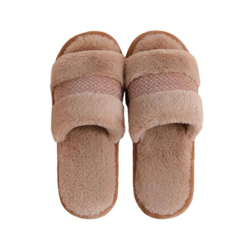 Damen Baumwoll Hausschuh Warm Cosy Herren Innen rutschfeste Fleece Futter Pantoffeln 42-43 EU,Khaki von Generic