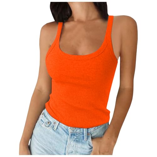 Damen Baumwolle Tank Top BH Unterhemd Camisole Basic Cami Tanks Damen Unterhemd BH-Hemd Basic U-Ausschnitt Eingebauter BH Bügelloser Gepolstert Tank Tops Passform von Generic