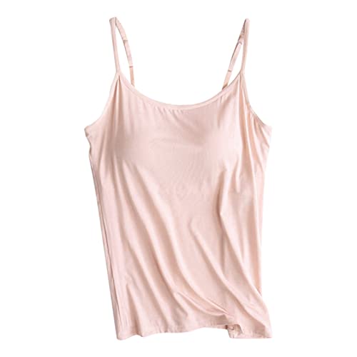 Damen Baumwolle Unterhemd Cami mit integriertem BH Damen Bequeme Weste Tank-Top Formendes Top U-Ausschnitt Eingebauter BH Spaghetti Träger Gepolstert V-Ausschnitt Ärmellos von Generic