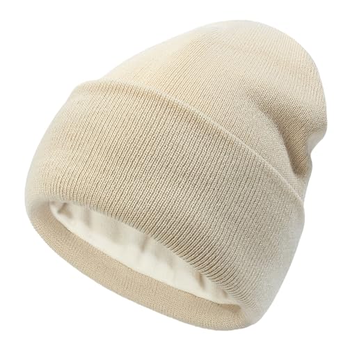 Damen Beanie Mütze Warme Wintermütze mit Weichem Satin Gefütterte Slouchy Stretchy Strickmütze Schützen Frisur Feinstrick Mütze Winddicht Cuffed Plain Skull Hat Unisex von Generic