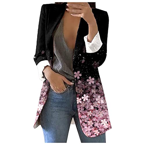 Damen Bedruckte Mäntel Cardigan Formeller Anzug Langarm Revers Business Büro Jacke Schlank Elegant Formal Mantel Bluse Damen Übergröße Mäntel und Jacken, rose, 52 von Generic