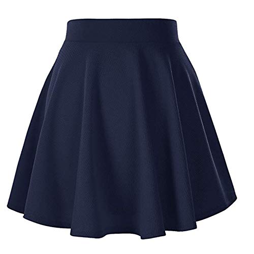 Damen Beiläufig Elastische Taille A Linie Faltenrock Basic Solide Vielseitige Dehnbar Informell MiniSkater Rock Mädchen Glocken Rock Tennis Rock (Navy, XS) von Generic