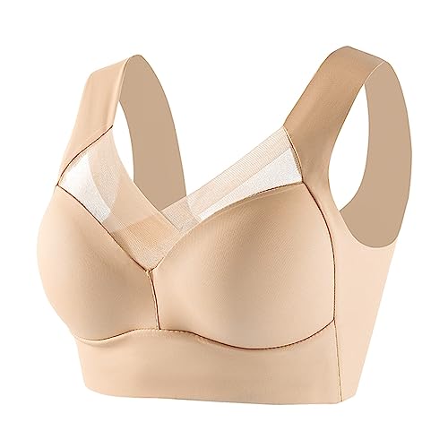 Damen Bequemer Korsett-BH Sport BH Spitzen BH Frauen Bustier Lace Bra Dünn Front Closure Push Up Ohne Bügel Top für Yoga Fitness Training Stretch Wohlfühl-BH von Generic