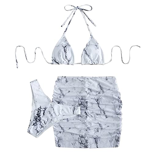 Damen Bikini Set One Bikinioberteil Strandmode 3-teiliger Bikini-Badeanzug für Damen, Neckholder, Perlen-, Dreieck-Badeanzug Damen Bikini Set Knot Triangel Swimsuit High Rise von Generic