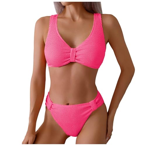 Damen Bikini Set V Ausschnitt Neckholder Wickeloptik High Waist Bikini Bademode Blumenmuster Zweiteiliger Badeanzug Swimsuit Bikini Set Triangel Breites Unterbrustband Bademode Zweiteiliger Badeanzug von Generic