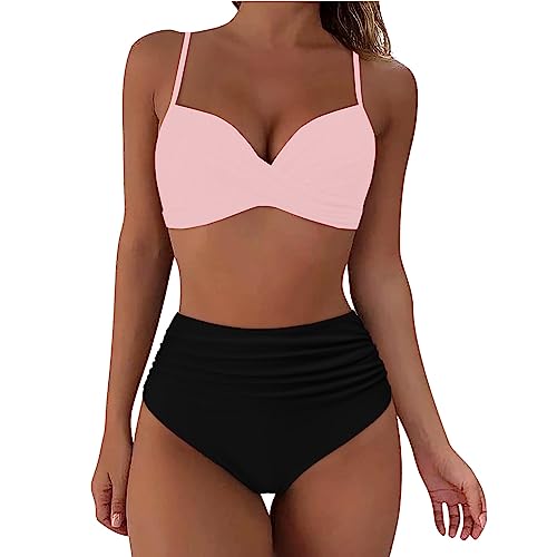 Damen Bikini Set Zweiteiliger Badeanzug V Ausschnitt überkreuztes Bikini Bademode Bauchkontrolle High Waist Bikini Sets Swimsuit Push Up Strandbikini Verstellbare Sexy Bikini-Sets von Generic