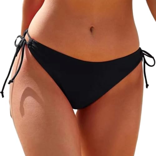 Damen Bikini String Hose Gebunden Bademode Bikinishorts Schwimmhose Bauchweg Sexy Tie up Bikini Slip Unterteil Hotpants niedrigem Bund Schwimmshorts (Schwarz,S) von Generic