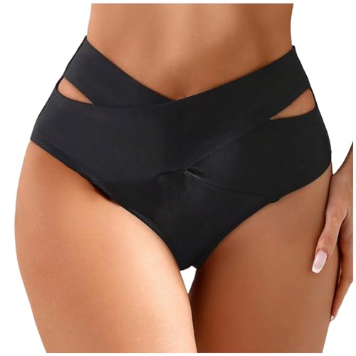 Damen Bikini Unterteil Drop Waist Bikinihose Cut Outs Bikini Bottom Triangel Bikinishort Bikinislip Bikinihose Badeanzug Elastischer Bauchweg High Waist Strand Badeshorts Abdominal Ruched Klassische von Generic