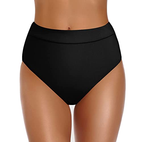 Damen Bikinihose Bauchweg High Waist Badeshorts Schwarz Retro Ruched Badehose Bikini Hosen Badeanzug Slip Klassische Bikini Unterteil Bikinislip für Frauen von Generic