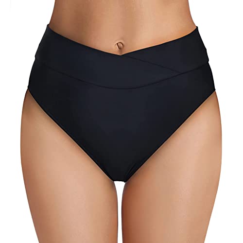 Damen Bikinihose Bauchweg High Waist Badeshorts Schwarz Retro Ruched Badehose Bikini Hosen Badeanzug Slip Klassische Bikini Unterteil Bikinislip für Frauen von Generic