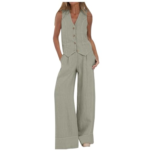 Damen-Blazer 2-teiliges Outfit Formelle Baumwolle Leinen Armellos Weste Weites Bein Hose Set Blazer Anzüge Business-Anzug Damen-Blazer 2-teiliges Outfit Formelle Baumwolle Leinen Armellos Weste Weites Bein Hose Set Blazer Anzüge Business-Anzug von Generic