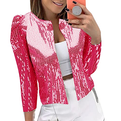 Damen Blazer Damen Pailletten Cardigan Jacke Langarm Glitzer Bomberjacke Party Club Jacke Pailletten-Blazer Damen Tailliert Anzugjacke Glitzer Tops Kurz Oberteile Blazer Glitzer Outfits Streetwear von Generic