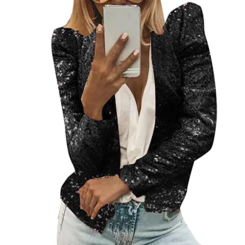 Damen Blazer Damen Pailletten Cardigan Jacke Langarm Glitzer Bomberjacke Party Club Jacke Pailletten-Blazer Damen Tailliert Anzugjacke Glitzer Tops Kurz Oberteile Blazer Glitzer Outfits Streetwear von Generic