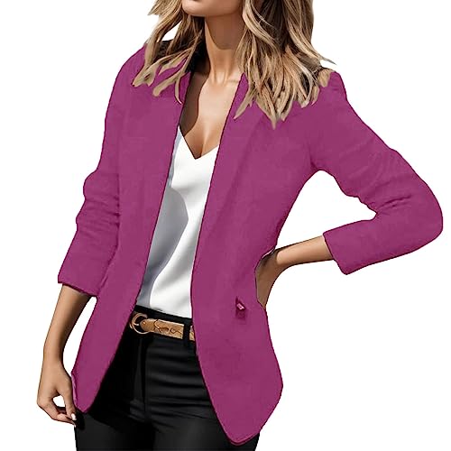 Damen Blazer Einfarbig Business Retro Jacke Büro Office Sportlich Schlanke Passform Knöpfen Vintage Jacke Blazer Tailliert Sakkos Damenjacke für Arbeit Büro Sakko von Generic