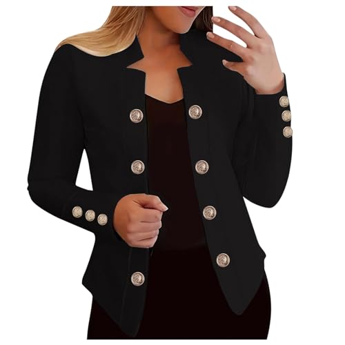 Damen Blazer Elegant Anzugjacke Mantel mit Knopfleiste Lang Slim Fit Freizeit Stehkragen -Strickjacke Winterjacke Mantel Freizeit Slim Anzugjacken Geschäft Blazer von Generic