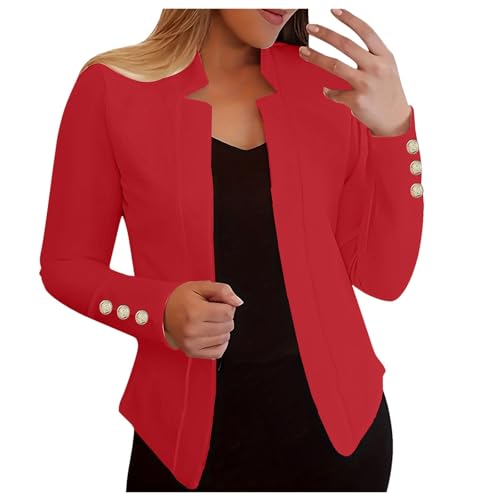 Damen Blazer Elegant Anzugjacke Mantel mit Knopfleiste Lang Slim Fit Freizeit Stehkragen -Strickjacke Winterjacke Mantel Freizeit Slim Anzugjacken Geschäft Blazer von Generic