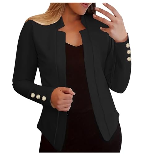 Damen Blazer Elegant Anzugjacke Mantel mit Knopfleiste Lang Slim Fit Freizeit Stehkragen -Strickjacke Winterjacke Mantel Freizeit Slim Anzugjacken Geschäft Blazer von Generic