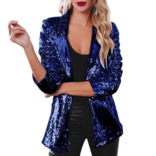 Damen Blazer Pailletten, Glitzer Jacke Damen Pailletten Blazer mit Glitzer Langarm Bomberjacke Damen Pailletten Oberteil Party Club Blazermantel Mädchen Karneval Kostüm Rave Festival Silvester Outfit von Generic