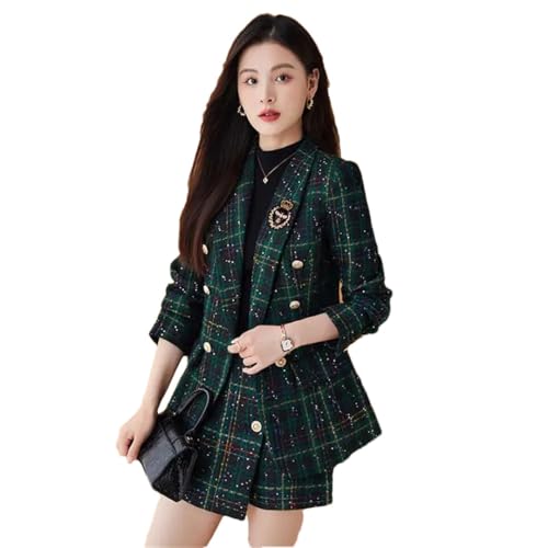 Damen-Blazer-Set Mit Rotem Karomuster Vintage-Anzugoberteil Und Shorts-Rock Mit Hoher Taille EN8 S von Generic