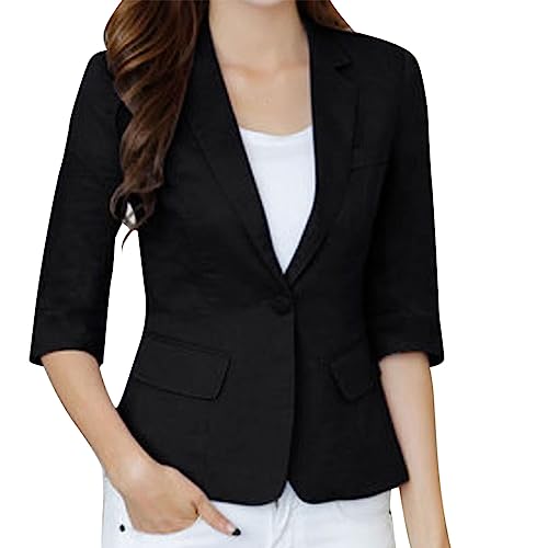 Damen Blazer Sportlich Elegant 3/4 Arm, Leinen Blazer Damen Kurz Kurzblazer Damen Elegant Anzugjacke Sommerjacke Leicht Tailliert Leinen-Blazer Sommer Übergangsjacke Regular Fit Blazerjacken von Generic