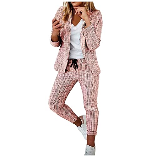 Damen Blazer Zweiteiler Fashion Leopard Blumendruck Anzug Set Langarm Anzugjacke mit Revers + Hose mit elastischer Taille und hoher Taille Business Casual Anzug Angebote Des Tages Heute Damen von Generic