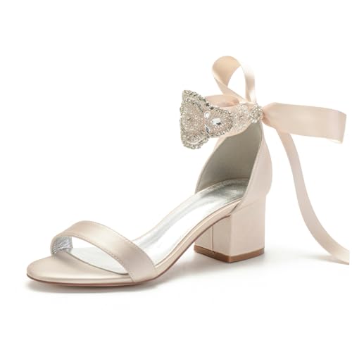 Damen Block Stämmiger Hoher Absatz Abend Party Hochzeitsschuhe Satin Knöchelriemen Brautschuhe Offene Spitze Pumps Strass Schnürsandalen,Champagne,38 EU Damen Block Stämmiger Hoher Absatz Abend Party Hochzeitsschuhe Satin Knöchelriemen Brautschuhe Offene Spitze Pumps Strass Schnürsandalen,Champagne,38 EU von FQMAYPO