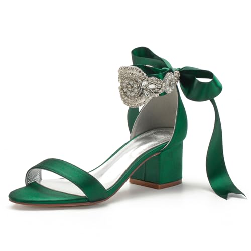 Damen Block Stämmiger Hoher Absatz Abend Party Hochzeitsschuhe Satin Knöchelriemen Brautschuhe Offene Spitze Pumps Strass Schnürsandalen,Dark Green,38 EU Damen Block Stämmiger Hoher Absatz Abend Party Hochzeitsschuhe Satin Knöchelriemen Brautschuhe Offene Spitze Pumps Strass Schnürsandalen,Dark Green,38 EU von FQMAYPO