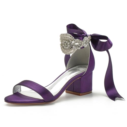 Damen Block Stämmiger Hoher Absatz Abend Party Hochzeitsschuhe Satin Knöchelriemen Brautschuhe Offene Spitze Pumps Strass Schnürsandalen,Dark Purple,40 EU Damen Block Stämmiger Hoher Absatz Abend Party Hochzeitsschuhe Satin Knöchelriemen Brautschuhe Offene Spitze Pumps Strass Schnürsandalen,Dark Purple,40 EU von FQMAYPO