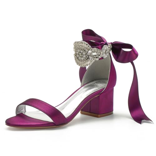 Damen Block Stämmiger Hoher Absatz Abend Party Hochzeitsschuhe Satin Knöchelriemen Brautschuhe Offene Spitze Pumps Strass Schnürsandalen,Lila,38 EU Damen Block Stämmiger Hoher Absatz Abend Party Hochzeitsschuhe Satin Knöchelriemen Brautschuhe Offene Spitze Pumps Strass Schnürsandalen,Lila,38 EU von FQMAYPO