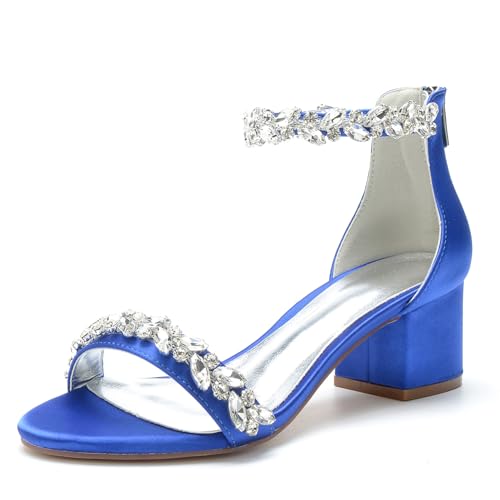 Damen Blockabsatz Kleid Pumps Mit Reißverschluss Offene Zehen Satin Braut Sandalen Mit Strass Knöchelriemen Hochzeit Partei Abschlussball Schuhe,Blau,39 EU Damen Blockabsatz Kleid Pumps Mit Reißverschluss Offene Zehen Satin Braut Sandalen Mit Strass Knöchelriemen Hochzeit Partei Abschlussball Schuhe,Blau,39 EU von Generic