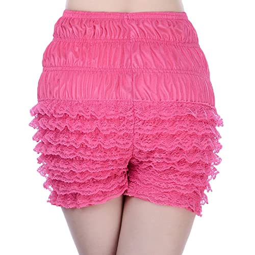 Damen Bloomers Vintage Rüschen Shorts Schlafanzughose mit Blumenspitze Viktorianische Prinzessin Kostüm Pumphose Kurze Shorts (Hot Pink, L) von Generic