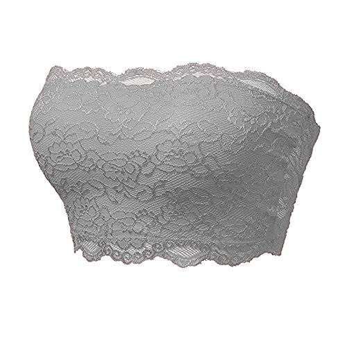 Damen Blumen Lace Tube Top BH Bandeau Trägerlos BH Nahtlose Dehnbar Brust Wickeln (Grau, S) von Generic