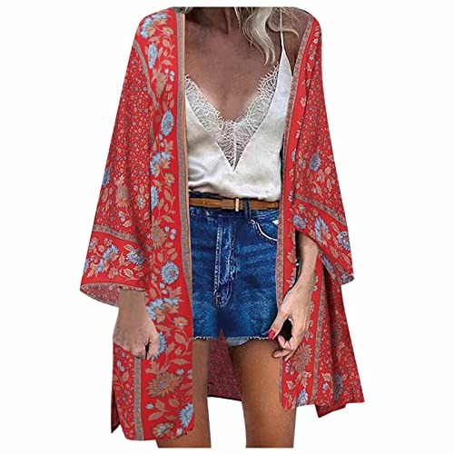 Damen Blumendruck Kimono Strickjacke Boho Strandkleid Pareos Poncho Sommer Strand Cardigan Bikini Cover Up von Generic