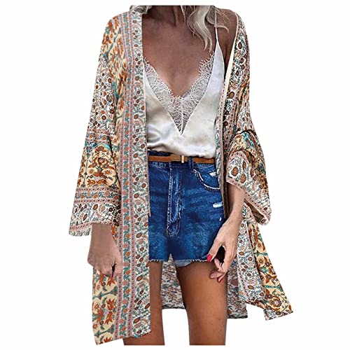 Damen Blumendruck Kimono Strickjacke Boho Strandkleid Pareos Poncho Sommer Strand Cardigan Bikini Cover Up von Generic