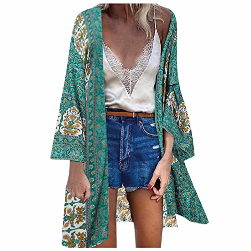Damen Blumendruck Kimono Strickjacke Boho Strandkleid Pareos Poncho Sommer Strand Cardigan Bikini Cover Up von Generic