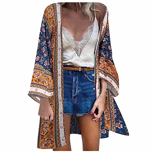 Damen Blumendruck Kimono Strickjacke Boho Strandkleid Pareos Poncho Sommer Strand Cardigan Bikini Cover Up von Generic