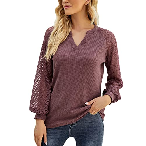 Damen Bluse V Ausschnitt Oberteil mit Laternen Ärmel Elegant Langarmshirt Langarm Hemd Tops Pullover von Generic