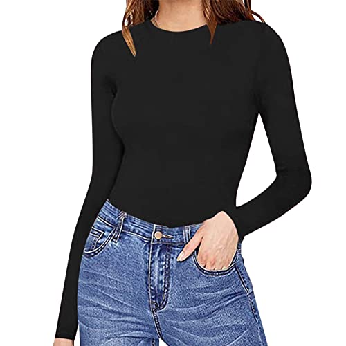 Damen Body Bodysuit Stehkragen Langarm Overall mit Rollkragen Jumpsuit Pullover Herbst T-Shirt Bodies Langarmshirt Slim Oberteil Elastisch Stilvoller Unterzieh-Body Tops (YY1-Black, XL) von Generic