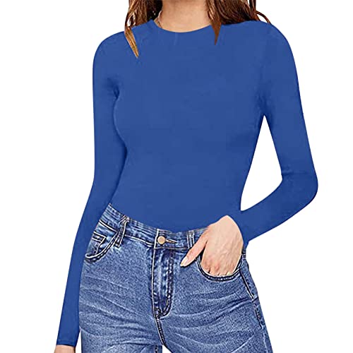Damen Body Bodysuit Stehkragen Langarm Overall mit Rollkragen Jumpsuit Pullover Herbst T-Shirt Bodies Langarmshirt Slim Oberteil Elastisch Stilvoller Unterzieh-Body Tops (YY1-Blue, S) von Generic