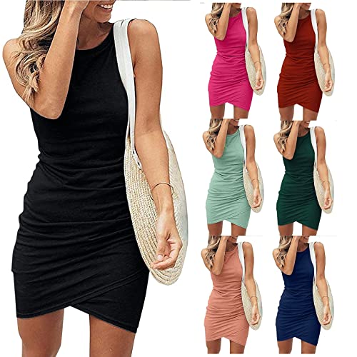 Damen Bodycon Kleid Kurz Enges Wickelkleid Kurzarm Sommerkleid Mini T Shirt Kleid Sexy Elegant Kleid Vintage Boho Strandkleider von Generic