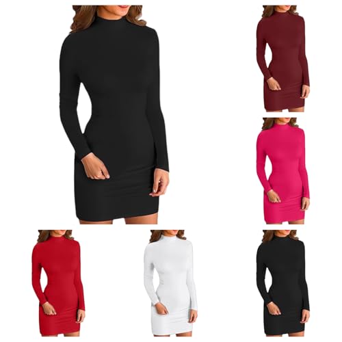 Damen Bodycon Kleid Rollkragen Langarm Minikleid Geripptes Enges Basic Kleid Einfarbig Pullover Kleider Freizeitkleid Winterkleid Damen Elegant von Generic