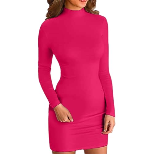 Damen Bodycon Kleid Rollkragen Langarm Minikleid Geripptes Enges Basic Kleid Einfarbig Pullover Kleider Freizeitkleid Winterkleid Damen Elegant von Generic