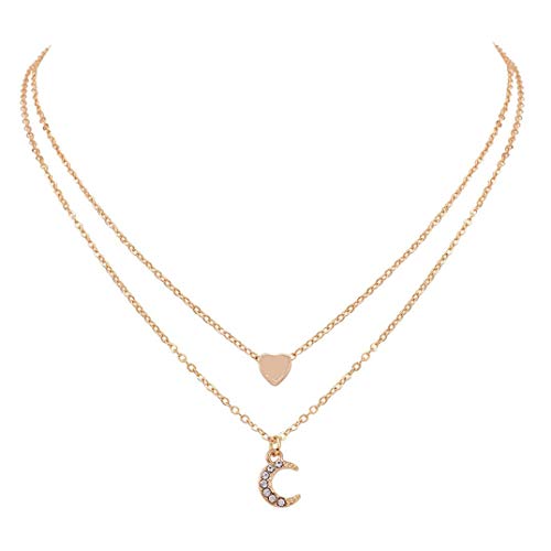 Damen Bohemian Love Heart Moon Anhänger Halsketten Doppelschichtige Halsketten Chic Exquisit langlebig und nützlich von Generic