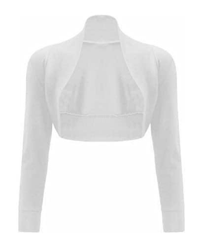 Damen Bolero/Bolero/Crop-Top mit langen Ärmeln, offener Cardigan, Größe 36-54, Schwarz Gr. 34-36, weiß von Generic