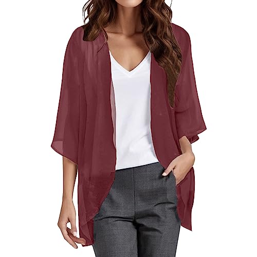 Damen Bolero Chiffon Festlich Leichte Zum Kleid Kurzblazer Leichtes Kurzarm Strickjacke Kurz Bolero Dünne Cover Up Open Front Cardigan Jacke Elegante Cardigan Strickjacken (XXL) von Generic