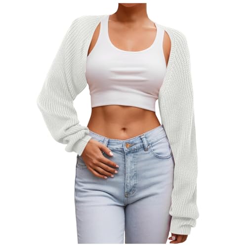 Damen Bolero Kurz Oversize Strickpullover Y2K Crop Top Shrug Winter Strickjacke Cardigan Sweater Mode Costumes von Generic