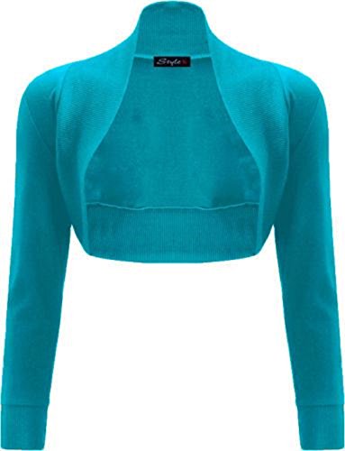 Fairy Trendz Damen-Top, langärmelig, bauchfrei, einfarbig, Bolero, Party-Top, Größe 34-40, türkis, One size von Hamishkane