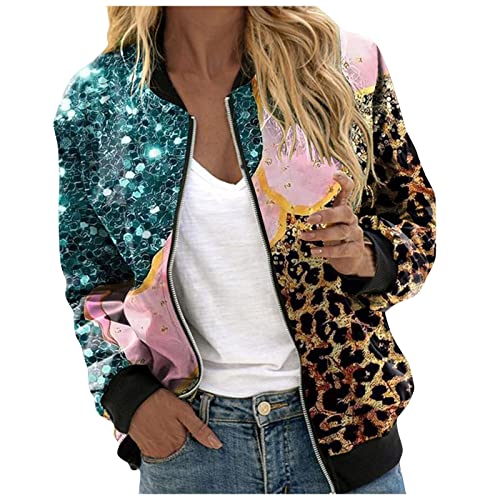 Damen Bomberjacke Blumenmuster Langarm Jacket leichte Fliegerjacke Blouson Pilotenjacke Kurzjacke Damenjacke Outwear Kurz Coat Herbst Frühling College Jacke von Generic