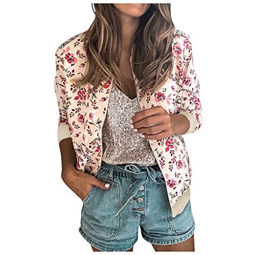 Damen Bomberjacke Blumenmuster Langarm Jacket leichte Fliegerjacke Blouson Pilotenjacke Kurzjacke Damenjacke Outwear Kurz Coat Herbst Frühling College Jacke von Generic