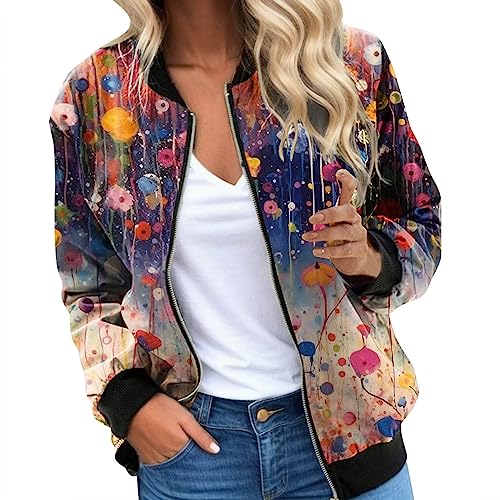 Damen Bomberjacke Frauen Light Bomber Jacket Leicht Fliegerjacke Blouson Pilotenjacke Kurzjacke Damenjacke Herbst Frühling Mode College Jacke von Generic
